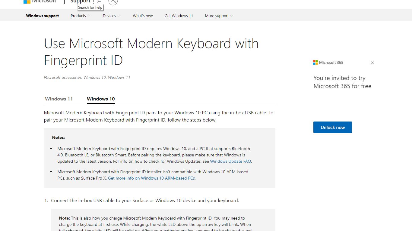 Use Microsoft Modern Keyboard with Fingerprint ID